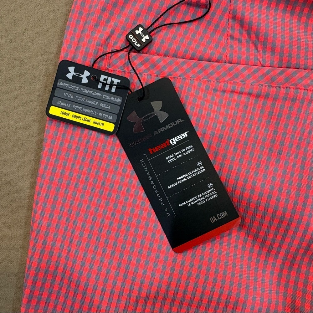 Under Armour Men’s Golf Shorts Vibrant Coral/Grey Gingham Size 38 NWT - Picture 6 of 11